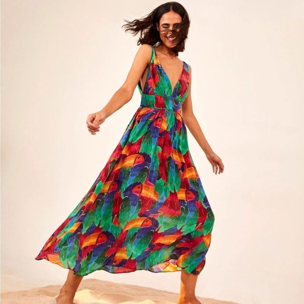 FARM Rio Painted Toucans Midi Dress - Large